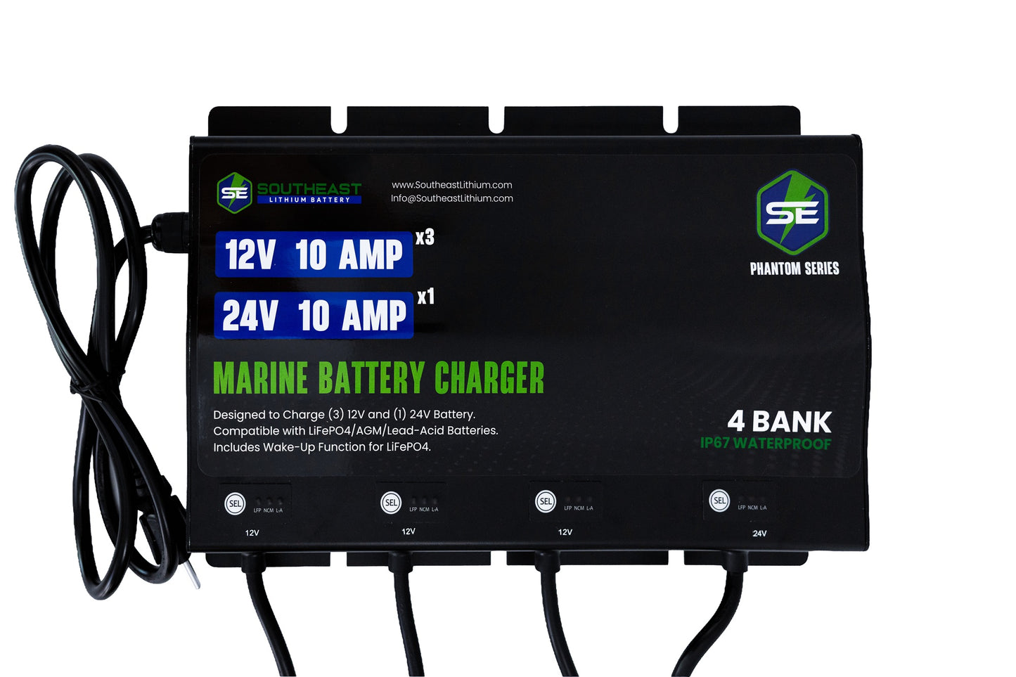 Phantom Series Battery Charger - 10 Amp - 4 Bank - 12 Volt / 12 Volt/ 12 Volt / 24 Volt