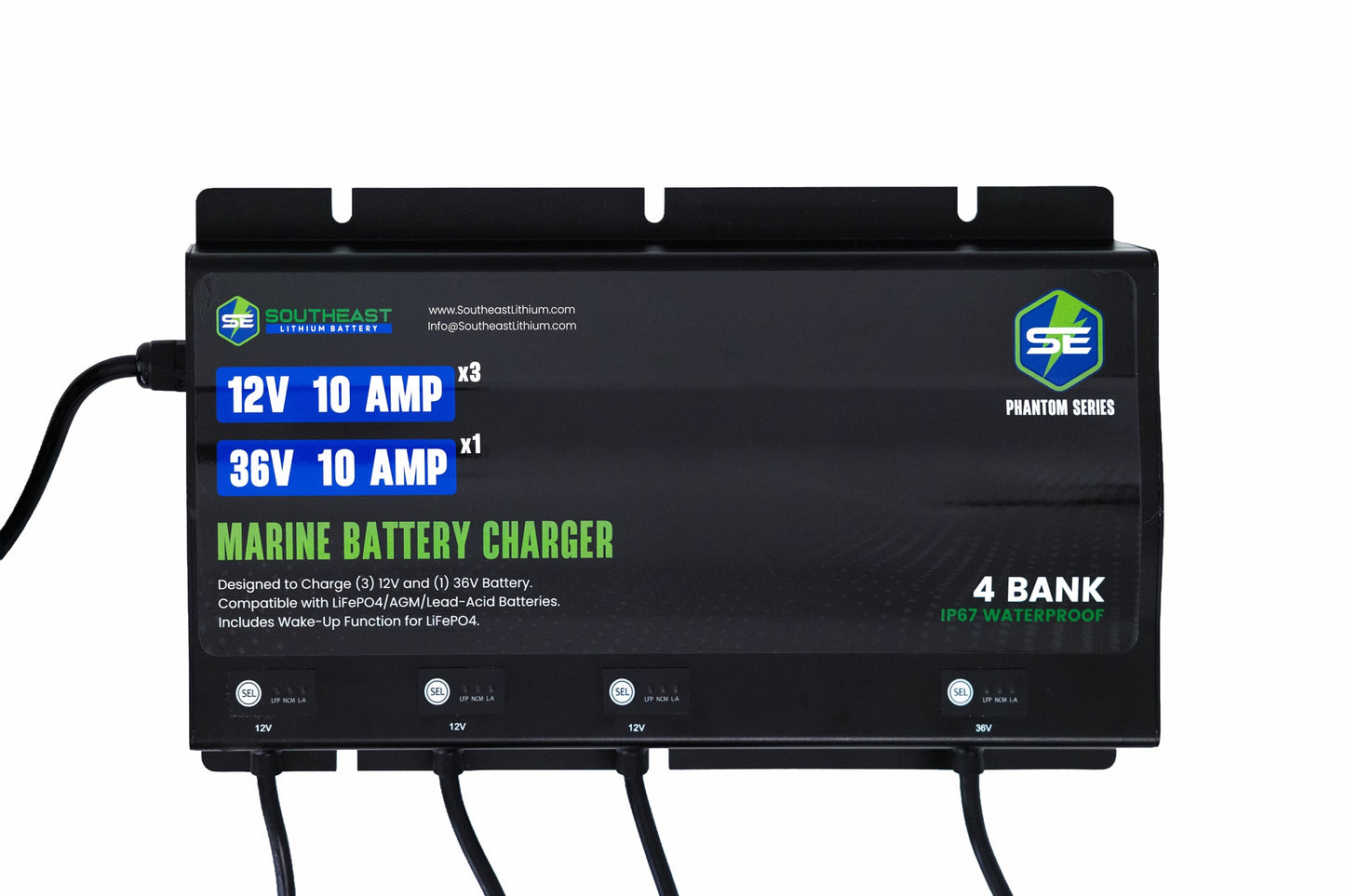 Phantom Series Battery Charger - 10 Amp - 4 Bank - 12 Volt / 12 Volt/ 12 Volt / 36 Volt